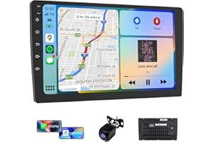 Haudio Estéreo de coche doble DIN de 10.1 pulgadas con Apple CarPlay/Android Auto, radio de coche Bluetooth, pantalla táctil, cámara de marcha atrás, control de voz, USB, navegación GPS