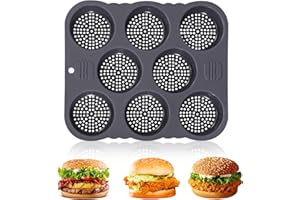 GOEDCH Stampo in Silicone per Panini Hamburger: 8 Cavità Stampo Perforato per Hamburger, Teglia Antiaderente per Panini per Hamburger, Teglia in Silicone Resistente Al Calore, per Burger e Muffin