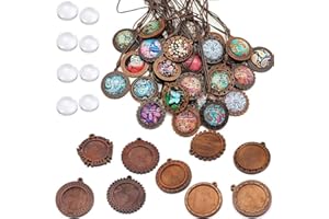 Dahi - Lot de pendentifs rétro avec cabochon en Verre,Pendentif Plateaux,Pendentif en Bois Plateau Bois Rond,Pendentif Sets et Cabochons en Verre,Pendentifs CaméE (18)