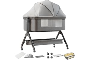 Doraystar Culla Neonato Next to me, Pieghevole Convertibile Neonato Fianco Letto, Culla Co-sleeping con Materasso (X3 Grey)