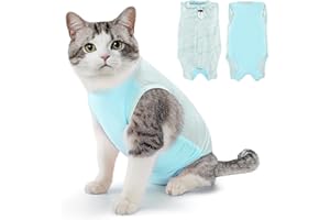 Eyein Katzenbody nach OP, Atmungsaktiver bequemer Erholungsanzug Anti-leckende Katzen-Operationsanzug mit Mesh Design für Katze Body Operation - Katzen Kätzchen E-Halsband Alternative (Hellblau, M)