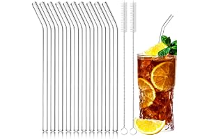 10 Stycken 200 mm Återanvändbara Glassugrör, LFGB-Certifierade Transparent Böjda Med 2 Rengöringsborstar, BPA-Fria för Cocktails Smoothie Och Juicer