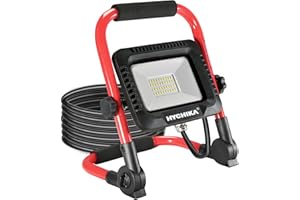 Projecteur de Chantier LED 30W, HYCHIKA 3000LM Lampe Chantier LED, 6500K Blanc, IP65 Imperméable, Chantier LED Portable, Rotation à 360°, Super Brillante, Câble de 2 m avec Prise