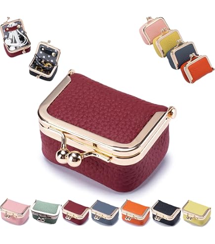 Mini Portagioie Da Viaggio In Pelle PU Con Chiusura Kiss-lock | Nero Elegante | Per Anelli, Orecchini, Collane E Bracciali | Dimensioni 6,5×4,5×3,5 Cm | Ideale Per Donna E Ragazza