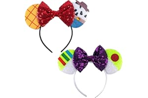 SSKHE 2 Pieces Mouse Ears Headbands Sparkly Bow Mouse Ears Headband Shiny Headband Fancy Dress Costume Head Band for Adult Women Girls Party Christmas Costume Accessories