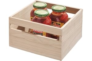 INTERDESIGN iDesign Caja de almacenamiento con asas, caja organizadora para estantería o despensa de madera de paulownia, organizador de armarios de cocina versátil, beige
