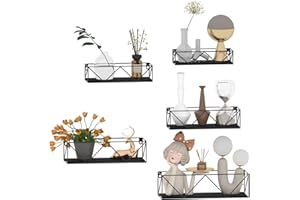 HORLIMER Set of 5 Black Floating Shelves for Wall - Sturdy and Decorative Wall Mounted Shelves for Storage in the Kitchen Living Room Bathroom