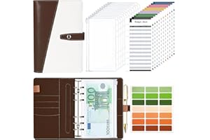 Raccoglitore Notebook A6, TAOPE 26pcs Portadocumenti in Pelle PU con 12 Trasparente Sacchetti Cerniera Compilabile per Budget di Contanti Organizzatore di Buste Risparmio di Denaro - Marrone
