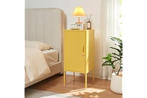 [en.casa] Armadietto in Acciaio Comodino con Anta e Serratura a Chiave Tavolino da Divano 82 x 35 x 35 cm - Giallo