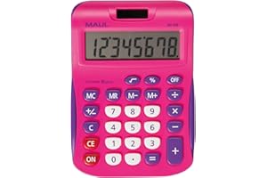 MAUL Calculadora MJ 550, Pantalla Grande con 8 dígitos, Funciones estándar para Oficina, hogar, Escuela, Calculadora Solar con Uso de Pilas en la Oscuridad, Teclas de función de Colores, Rosa