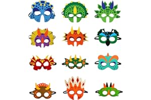 Cyleibe 12 Stück Dinosaurier Masken Kinder Dino Masken, Masken Cosplay Party, Dinosaurier Filz Masken für Maskerade Halloween Dress Up Party Supplies