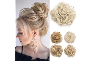 TESS Moño Postizos Moños Postizos de Pelo Natural Rizado Moño Magico Se Ve Natural Coletero Pelo Postizo Peinado Alto Extensiones de Pelo Sintético para Mujer Hair Bun,Rubio Dorado+Rubio Blanqueado