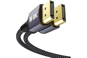 Stouchi Câble DisplayPort 1.4 240Hz 2M/6.6FT DP1.4 Prise en charge 8K@60Hz 4K@60Hz/144Hz/120Hz 5K@60Hz/120Hz 2K@165Hz/240Hz FreeSync G-Sync 32,4Gbps HDR10 Display Port Lead