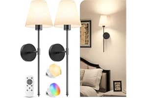 VOLISUN 5200mAh Battery Operated Wireless Wall Lights Set of 2, 60CM Rechargeable Wall Lights with Dimmable Detachable Bulbs and Remote, 12-Color Wall Sconce Lighs for Bedroom Living Room(Black)