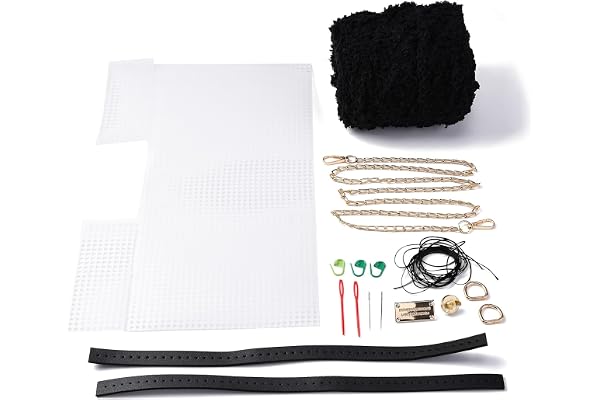 WADORN 18pcs Kit de Sacs de Crochet à Tricoter Bricolage, Sac Tissé à la Main Outil de Fabrication Maille Point de Croix Feuilles de Toile en Plastique Ensemble Sac à Main Matériel D'Artisanat, Noir