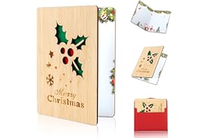 EKKONG Joyeux Noël Carte, Cartes de Noël en Bois, Cartes de Voeux de Noël en Bambou, Carte de Voeux en Bois avec Enveloppes, Design de Noël Coloré, Cadeaux de Noël pour Parents Et Amis, Noël Cartes de Voeux