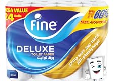 Fine Deluxe, Highly Absorbent, Sterilized, Soft & Strong, Flushable Toilet Paper, 3 Plies, Pack of 24 Rolls. New & Improved