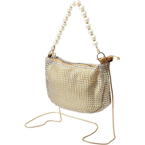 Pochette De Soirée Strass Dorée Avec Collier - Sac Bandoulière Femme Pour Mariage, Cérémonie, Fête Chic