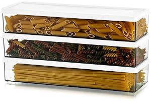 HANOBE Almacenamiento De Pasta HerméTico De PláStico, Frasco De Espagueti con Tapas, Contenedores De Pasta Rectangulares para Armarios De Nevera, Juego De 3 Contenedores De Almacenamiento De Alimentos