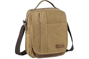 VASCHY Borsa Uomo Tracolla, Borsello Uomo Vintage Borsa Messenger Piccola Borsa a Spalla Tela Pelle Borsa Donna Borsello Uomo Tracolla per Scuola Lavoro Sport Borsa da Viaggio Cachi
