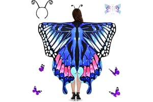 JONRRYIN Schmetterling Kostüm Damen, 3 Schmetterlingsflügel Erwachsene, Bunter Schmetterling Umhang, Schmetterlingskostüm Flügel Cosplay Fasching Skostüme für Karneval