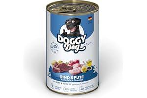 DOGGY Dog Paté Boeuf & Dinde, 6 x 400 g, Nourriture Humide pour Chien, sans céréales, avec Huile de Saumon et Moule à lèvres Vertes, Aliment Complet avec Pommes de Terre et Tomate, fabriqué en