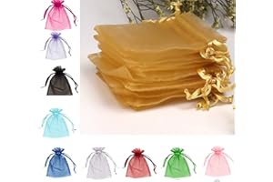 EMSIA Organza Bags 7x9cm Gift Wedding Favour Jewellery Pouches, Small Party Sweet Bags, Sheer Drawstring Pouches Perfect Size for Our Sunflowers Seeds Lavender Bags (Gold, 7 x 9 cm - 25 pcs)
