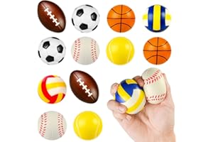 Ainiv 12 Stück Schaumstoffbälle, Stress Bälle, Mini Sportbälle, Antistressball für Schaum, Stressabbau-Ballspielzeug, Geburtstagsparty-Geschenke, Kinder und Erwachsene für Party-Verschiedene Ballstile
