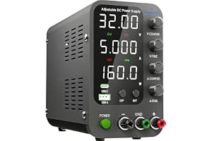 DC Power Supply Variable 0~32V 0~5A Adjustable Bench Power Supply with USB & Type-C Fast Charging Dial, Single Code Dial, Out