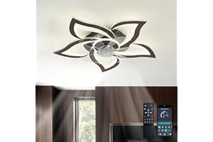 ycwdcz Ventilateur Plafond avec Lumiere avec Télécommande, Lampe Ventilateur Plafond Silencieux Brun, Eté Hiver Moteur DC Réversible, Plafonnier Ventilateur Design LED Dimmable, 6 Vitesses Timer