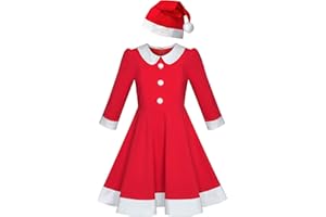 Sunny Fashion Robe Fille Noël Chapeau Rouge Velours Manche Longue Vacances 4-14 Ans