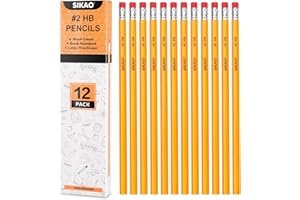 Sikao Pencils Bulk 12 Pack 2 HB Yellow Woodcased Graphite Lead Pencil with Erasers Office School Classroom Supplies for Kids Teacher Students Drawing Sketching