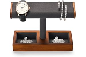 Oirlv Multifonctionnel Bois Massif Support Montre,Porte Montre,Watch Stand Pour Organisateur de Bijoux Collier(Gris Foncé)
