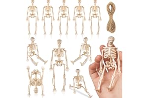 DIELIANHUA 10Pcs Mini Skelett Deko,Skelett Deko,Kleines Skelett Deko,Skelett Dekoration,Skelett Halloween Deko,5 Meter Hanfseil, Geeignet für Halloween-Partys und Spukhaus-Requisiten