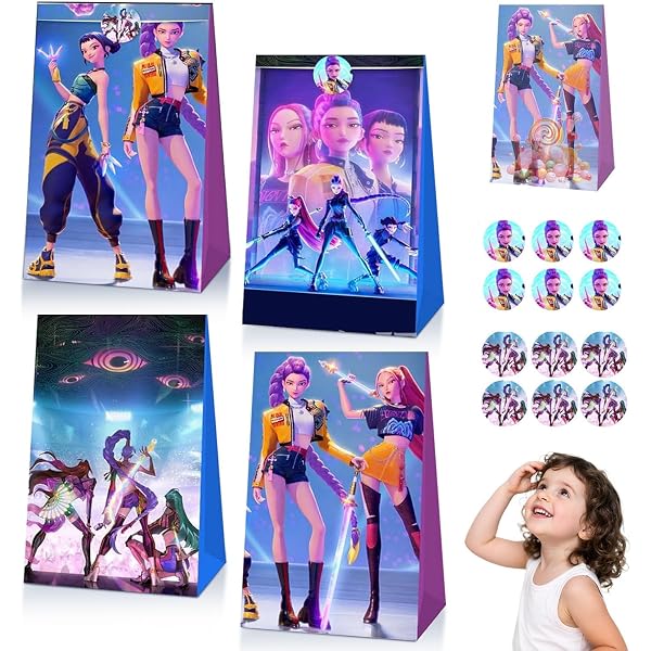 Aheagou 12 pièces de sacs cadeaux de fête,sacs en papier,sacs de bonbons, sacs de fête pour enfants,décorations d'anniversaire anime,décorations de fête à thème pour emballages cadeaux,giveaways