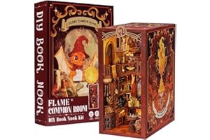 Fsolis DIY Book Nook,Kit Maison de Poupées Miniatures,Booknook 3D Puzzle Livre Bois Serre-Livres d'art avec Lumière LED,Book Nooks Feuille de Poussière Enfichabl