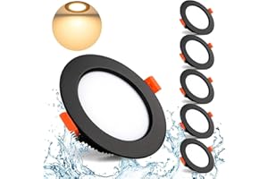 KSIBNW 5x Downlight LED Techo Negro 5W Foco empotrable led techo Redondo = 50W (500LM),3000K (Blanco Cálido),AC 220-240V,Recorte 70-75mm,IP44 Foco de Techo Superficie para Dormitorio,Baño,Cocina