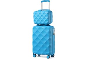 British Traveller Suitcase Sets of 2 Lightweight ABS+PC Hard Shell Suitcase with TSA Lock Spinner Wheels Travel Carry On Hand Cabin Luggage with Beauty Case (Set of 2, R/BE)