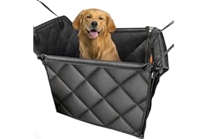 Looxmeer Asiento Coche Perro Pequeño Mediano, Funda Protector Delantero Homologado Mascotas con Pared Reforzada y Cinturón Seguridad, Cubierta Asiento Plegable Impermeable, Negro