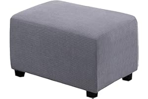 KAISUN Bezug Für Fußhocker Sitzhocker Elastisch Husse Für Sofa Fußbank Jacquard Überzug Für Rechteckiger Hocker Fußschemel Fußstütze Schonbezug (Hellgrau,L)