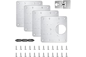 Flintronic 4 Piezas Placa de Reparación de Bisagras, Acero Inoxidable Artefacto Armario, con 24 tornillos y 1 Broca Phillips, para Madera.
