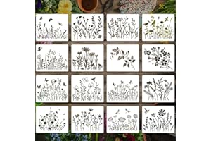 ASYKNM 16 Stück Malerei Schablonen Set Kirschblüte Blumen Schablone Kirschblüte Wildblumen Schablonen Wiederverwendbare Zeichenschablone Kleine Schablonen Zum Malen Von Möbeln DIY Heim Dekoration