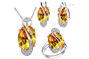 Uloveido Conjunto de joyería de Moda para Mujer Aniversario Boda Infinito Colgante Collar Pendientes y Anillo Conjunto de joyería T472