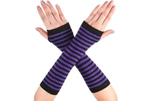GEYOGA Lange Armwärmer Gestreift Fingerlose Handschuhe für Frauen