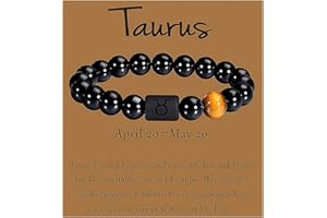 QSMGD Zodiac Bracelets for Women and Men,Friendship Bracelet,8mm 10mm Natural Black Onyx Stone Star Sign Constellation Horoscope Bracelet Gifts