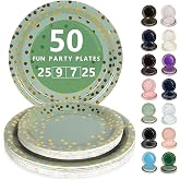 Nkaiso Disposable Plates, 50 Pieces Sage Green and Gold Party Tableware Set &ndash; 25 x 23 cm &amp; 25 x 18 cm Cardboard Plates, Legan