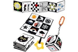 Jiosdo Baby Spielzeug 0-3 Monate, Kontrast Spielzeug Baby Stoffbuch Knistertuch Würfel, Kontrastbuch Schwarz Weiß, Black & White Kinderwagen Spielzeug Geschenksets Babyspielzeug 0 3 6 12 Monate(3PCS)