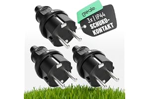 greate Schuko kontakt utomhUSBruk med böjskydd | 3-pack - Schuko-kontakt gummi med dragavlastning, 2-polig, 230V, 16A & 3, 7kW - IP44 jordad kontakt