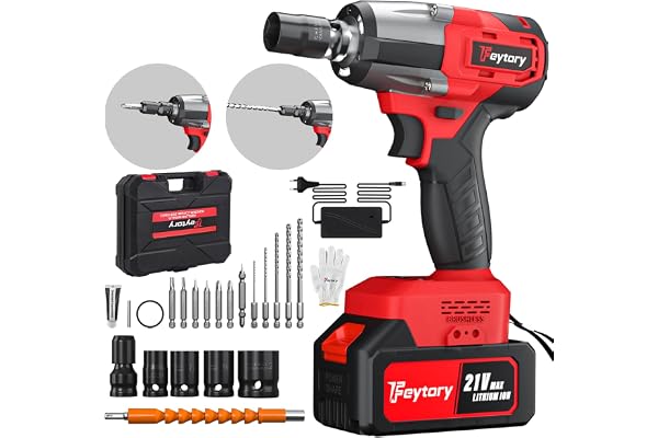 Clé à Chocs Sans Fil Brushless, 550Nm Boulonneuse Electrique avec Batterie 4.0Ah 21V, Visseuse à chocs Fréquence d'impact 2500RPM, avec 4 Douilles à Chocs et 12 Accessoires pour Perceuses