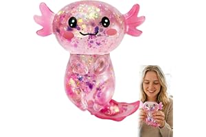 ORCHID M® Axolotl Squishy Stress Relief Toy – Glitter Fidget Toy Cute Salamander Squeeze Toy Party Favor Desk Fidget for Kids & Adults